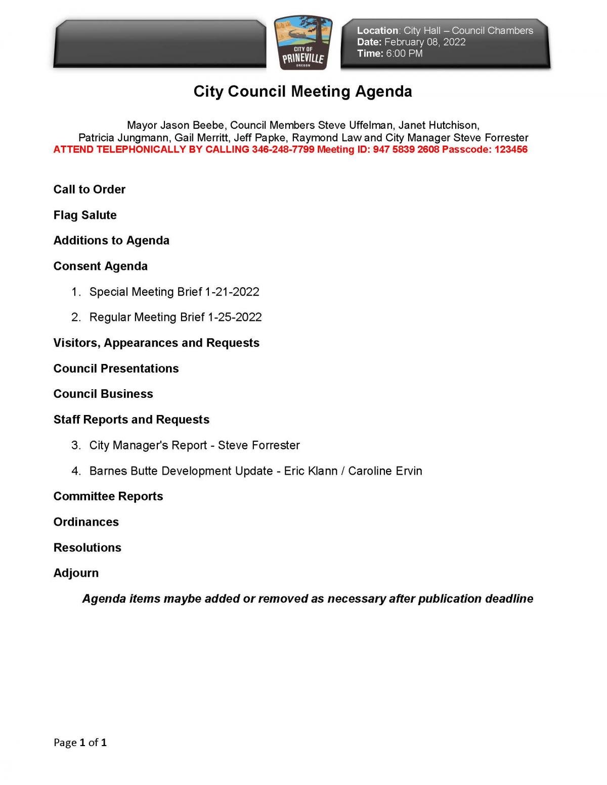 Council Agenda 2-8-2022