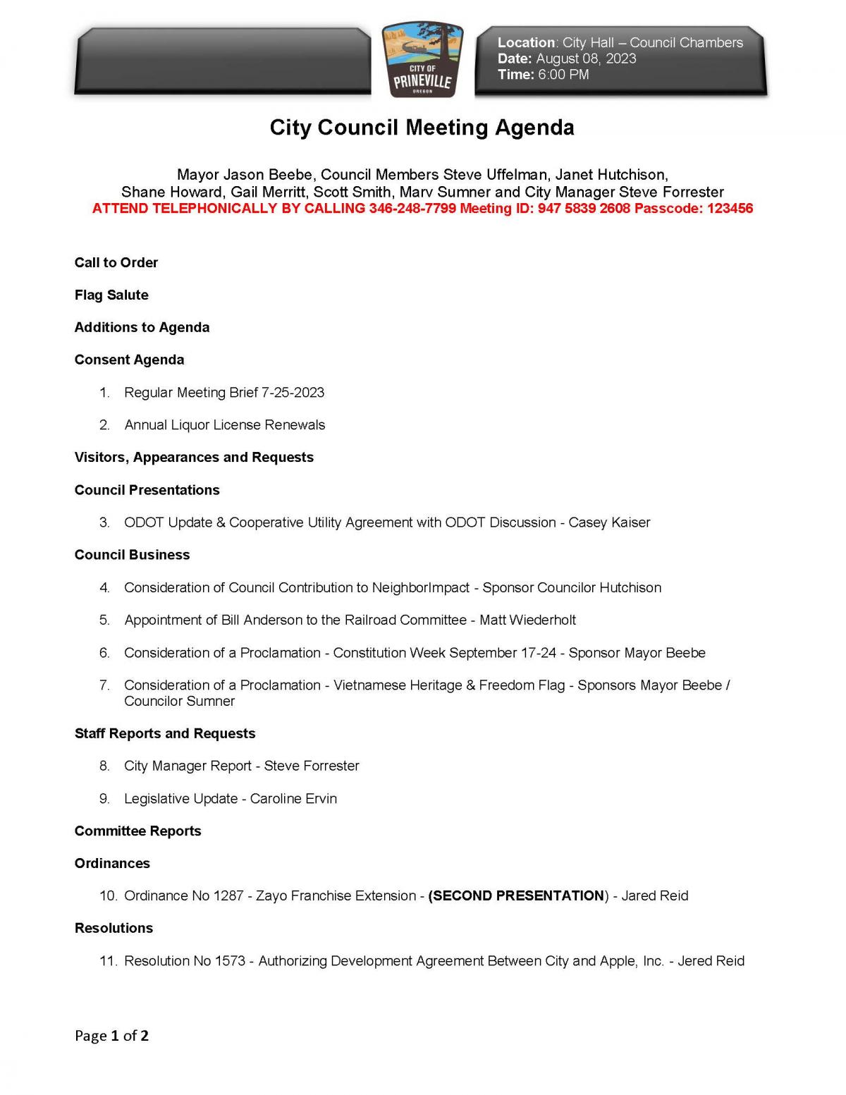 Council Agenda Page 1