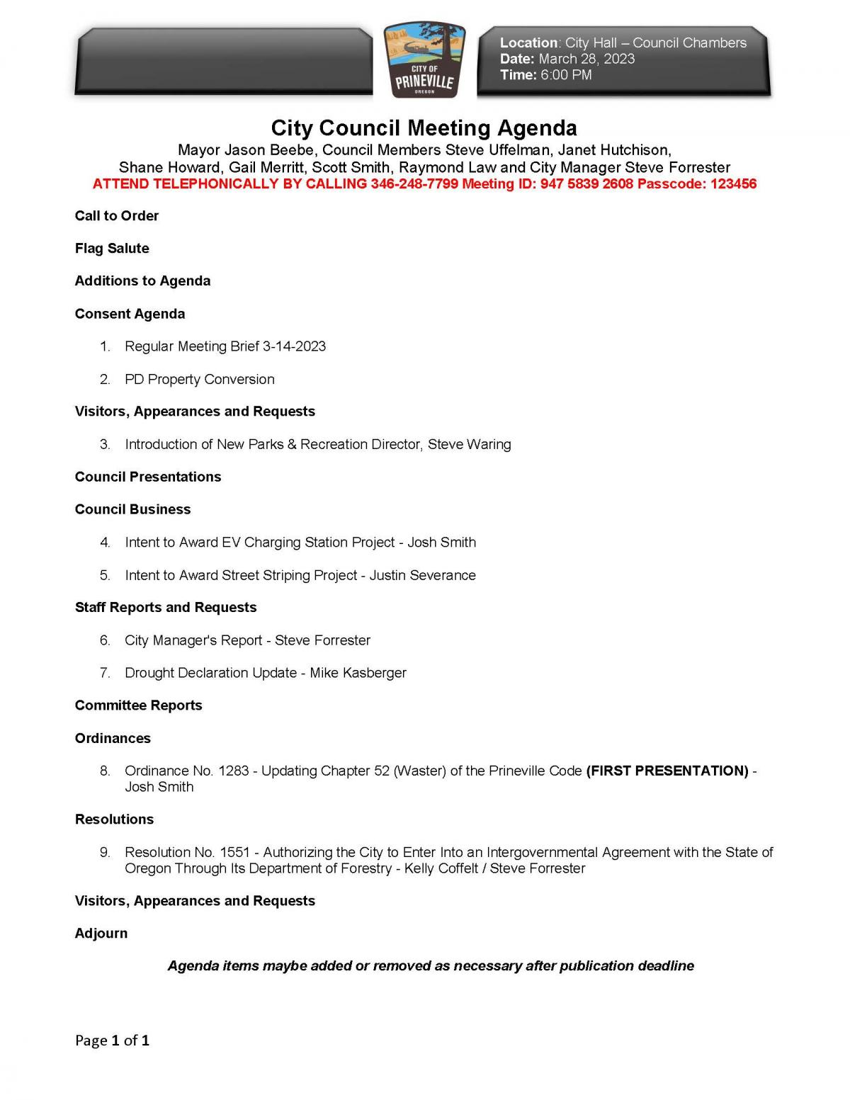 Council Agenda 3-28-2023