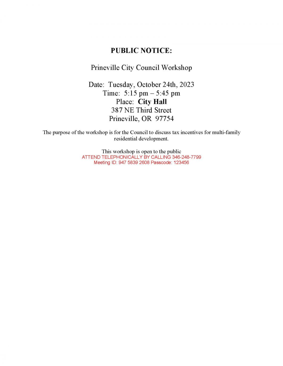 Council Workshop Public Notice - 10-24-2023