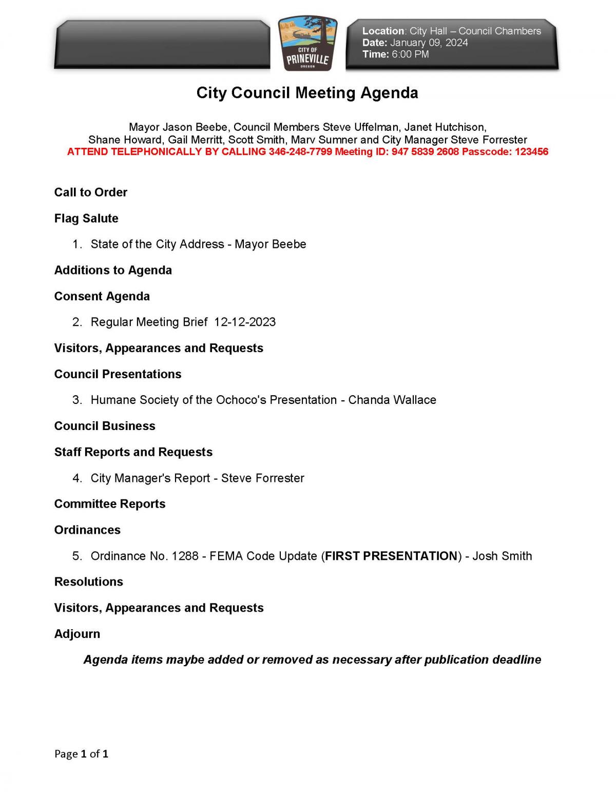 Council Agenda 1-9-2024