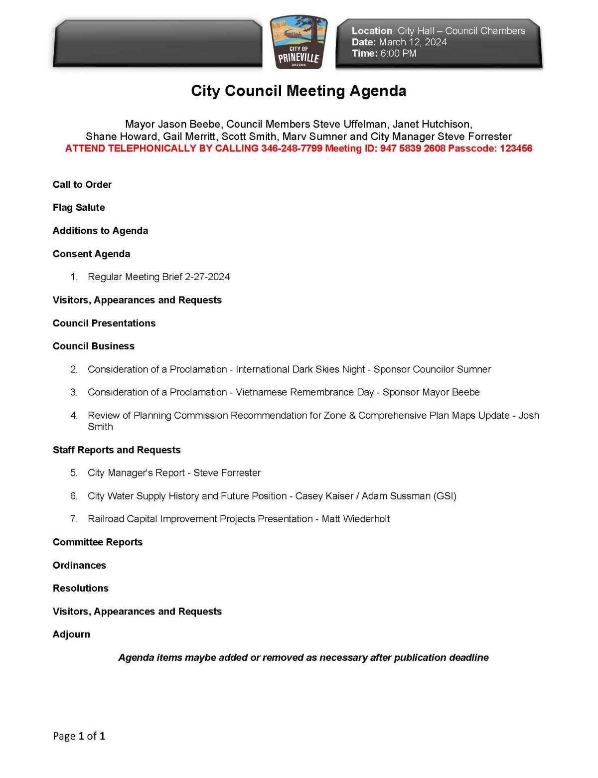 Council Agenda 3-12-2024