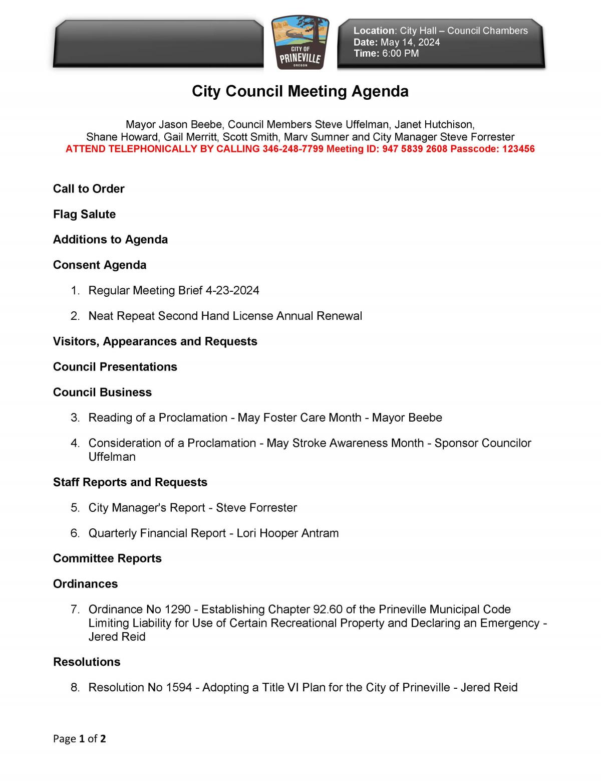 Council Agenda Page 1