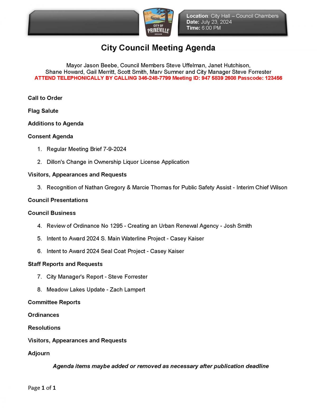 Council Agenda 7-23-2024