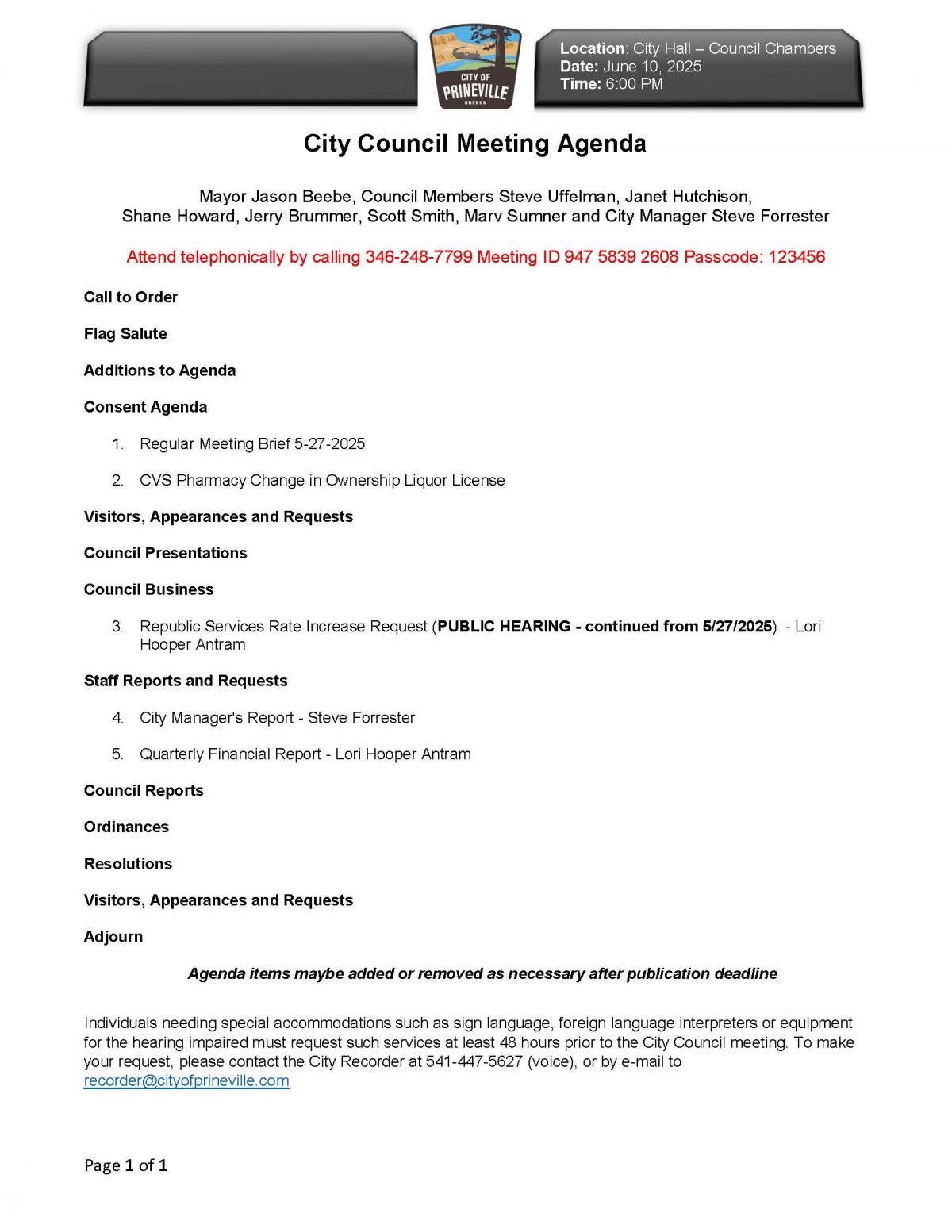 Council Agenda 6-10-2025
