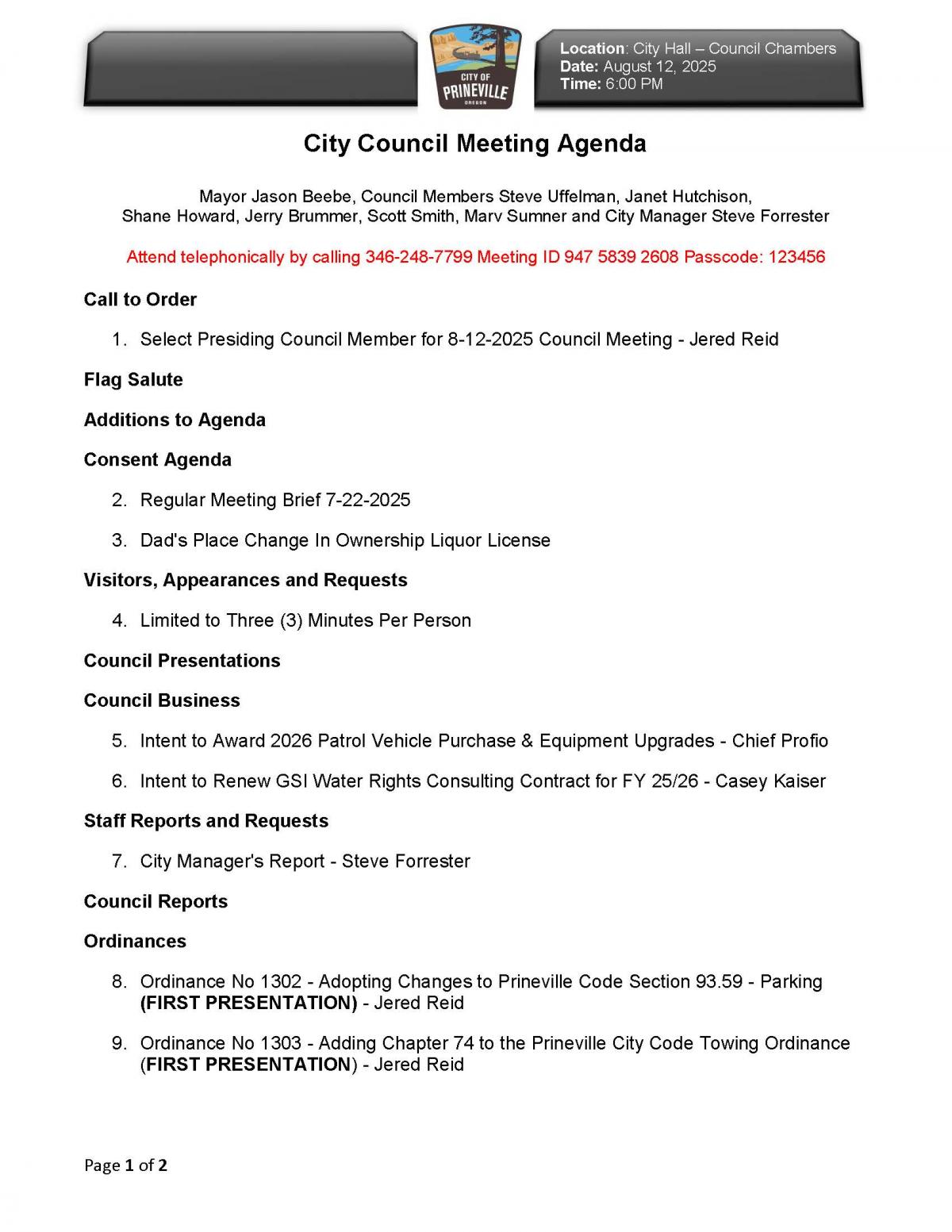 Council Agenda - Page 1
