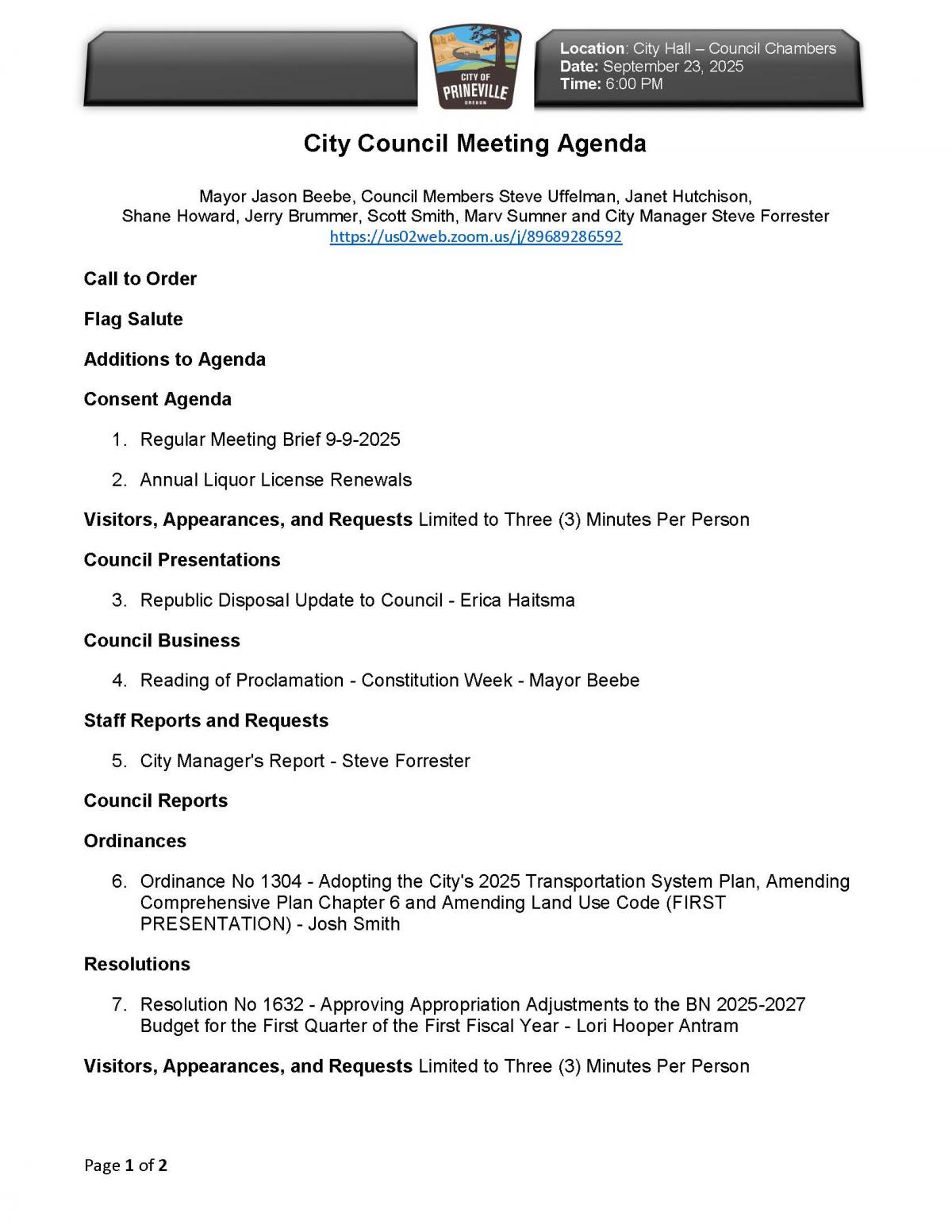 Council Agenda - Page 1