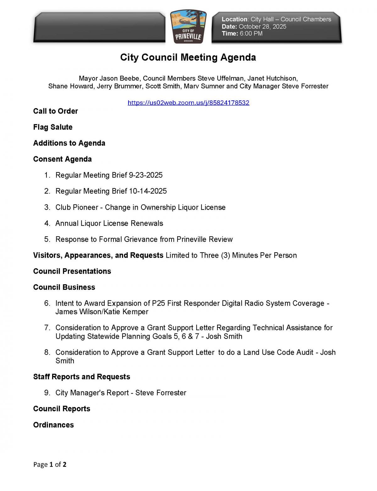 Council Agenda - Page 1
