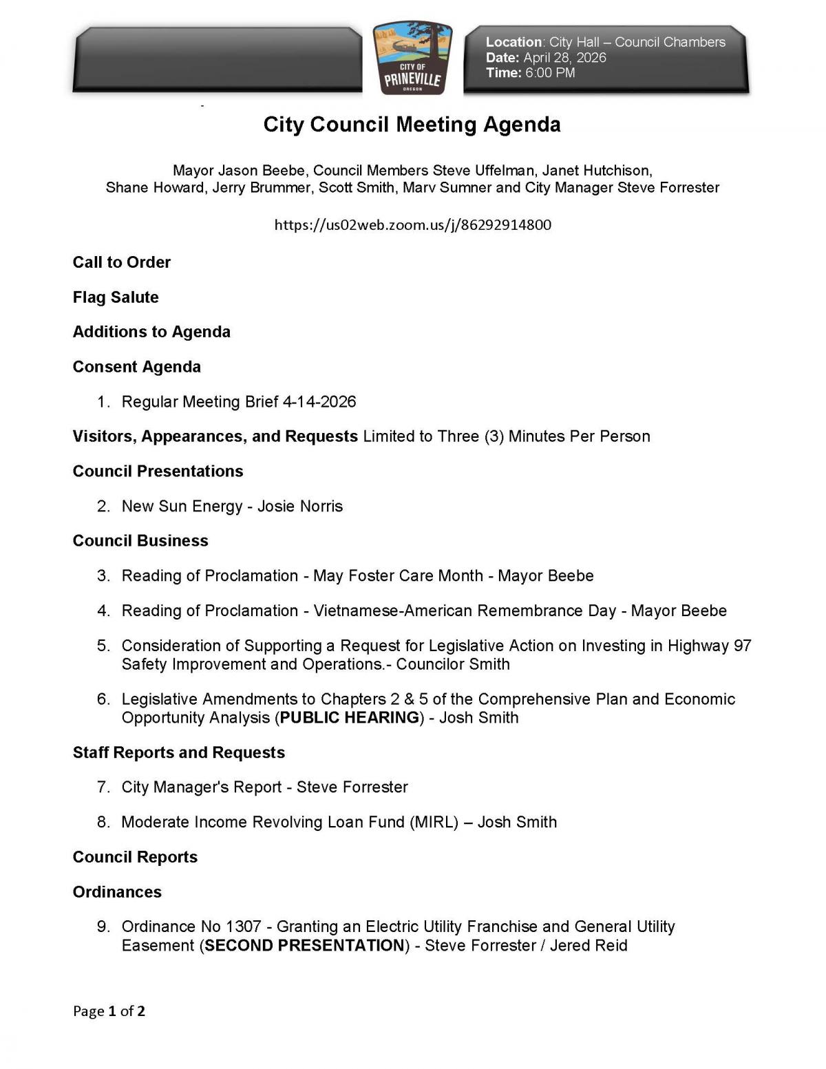 Council Agenda pg. 1