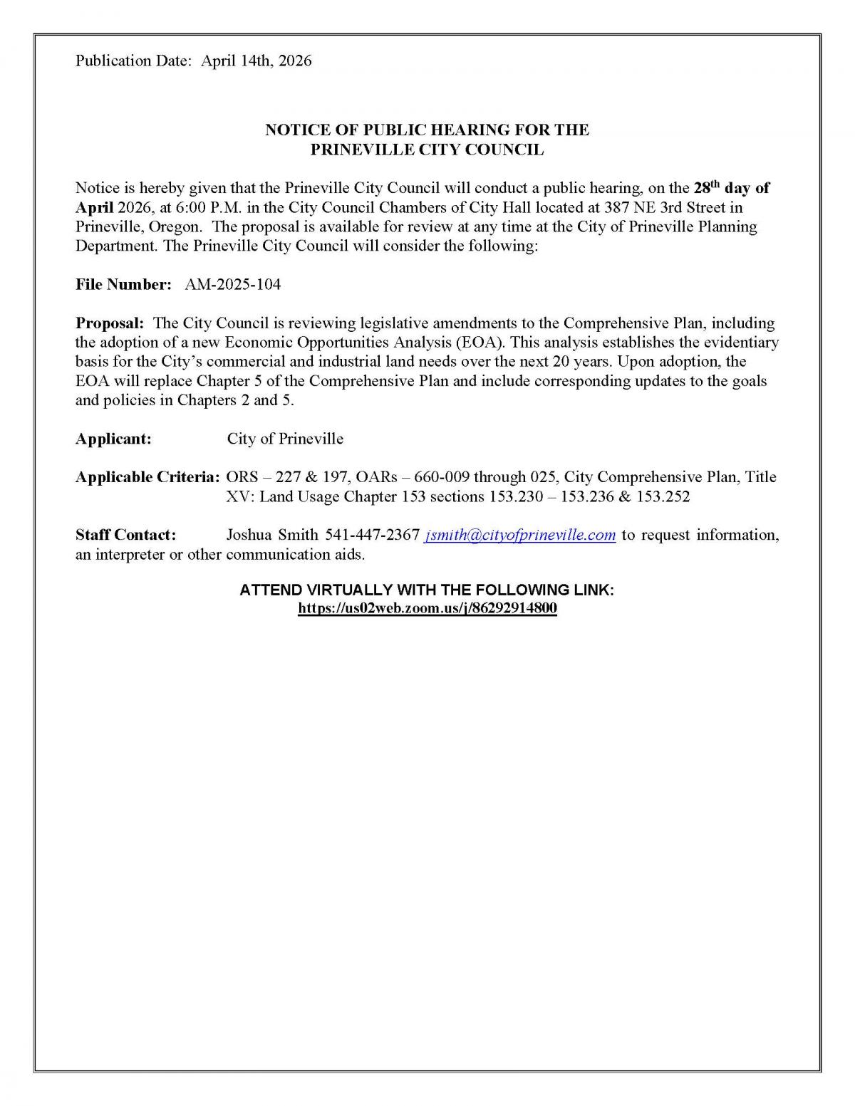 Notice of Public Hearing